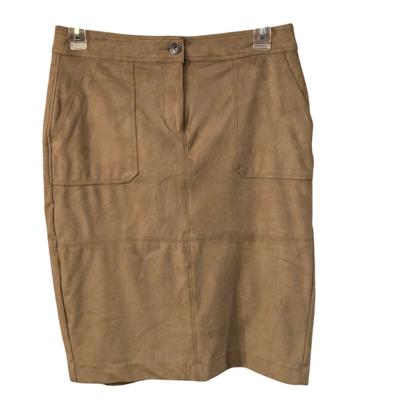 Liz Claiborne Tan Faux Suede Knee-Length Pencil Skirt Cargo Style Women size 10 - Picture 1 of 16